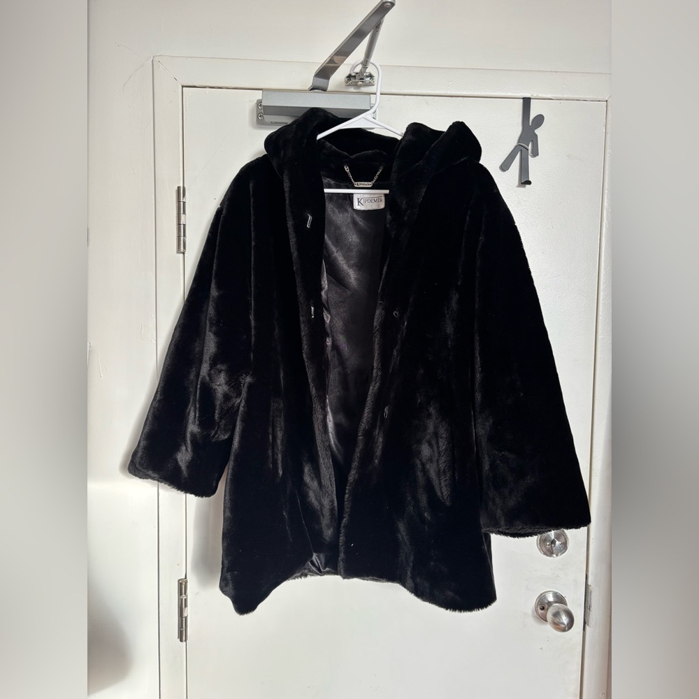 Vintage Black Faux Fur Oversized Dream Coat with Hood